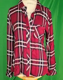 Rails Womens Hunter Burgundy Midnight Flannel Long Sleeve Button Down Shirt Sml‎