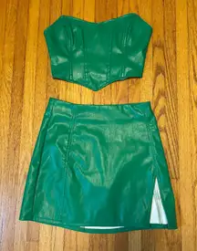 Princess Polly Faux Leather Matching Two Piece Corset Mini Skirt Green Womens 4