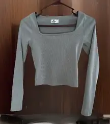 Hollister Womens‎ Ribbed Sweater Square Neck Top Size M Gray Fitted Y2K Preppy