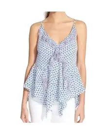 Rebecca Taylor Ditsy Tulip Blue and White Silk Top Size 6 Drape Handkerchief