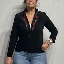 Notations Black Velour Floral Embroidered Jacket Sz PM