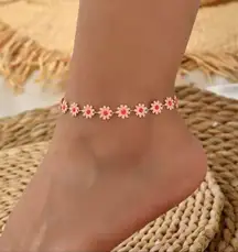 Pink Daisy Flower Anklet