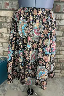 skirt midi floral black blue brown