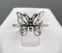 Sz 6 - Vintage Style Solid Sterling Silver Butterfly Ring