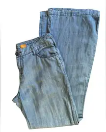 Pilcro Chambray Tencel Linen Wide Leg Pant 28” Mid Rise Pockets