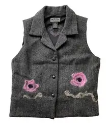 Vintage GAP Wool Vest Gray Pink Size Medium Herringbone Classic Tailored Y2K