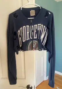 LF Furst of a Kind Georgetown Hoyas Navy Distressed Cropped Sweatshirt