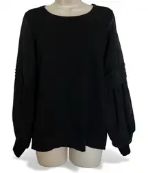 Cliche Black Sheer Bubble Sleeve Pullover Sweater Size Medium