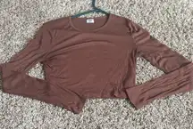Aritzia Sunday Best Chocolate Brown Long Sleeve Cropped Ribbed Top
