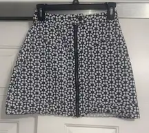 Rebecca Minkoff Blue and White Heart Print Zip Front Mini Skirt