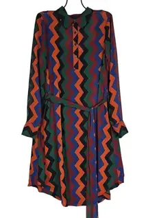 Modcloth Womens Size XS Multicolor Chevron A Fine Design Shirt Dress NEW Preppy