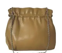 Midcentury Camel Leather Chain Strap Kisslock Purse Bag