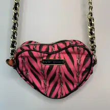 Betsey Johnson  Hot Pink Zipper Print Heart Shaped Purse