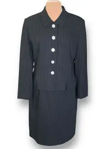 Vintage Jacqueline Ferrar Suit Set Pinstriped Printed Black Jacket Pencil Skirt