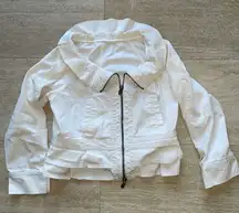 VALENTINO Ivory White Ruffled Full Zip Cotton‎ Jacket, Size L