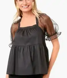 Pomander Place Tuckernuck Women's Black Tinsley Top Blouse Sheer Puff Sleeve XS
