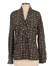 Vintage Dana Buchman | 100% Silk Black & Gold Button Down Blouse Size 8 Medium M