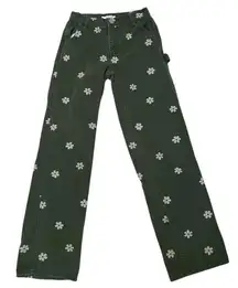 Pacsun Olive Green Flower Baggy Carpenter Denim Jeans