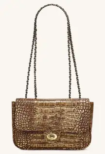 Patricia Nash Lorenza Distressed Vintage Croc Metallic Gold Handbag Purse Crossbody Chain $149 New, No tags Measurement in pics