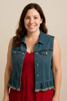 Denim Sleeveless Vest with Ruffle Hem Jean Jacket