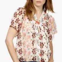 Lucky Brand floral flowy short sleeve blouse size small
