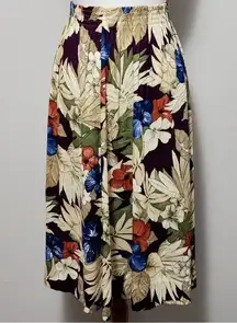 Vintage Alfred Dunner olive purple floral gauze pull-on midi skirt size 10