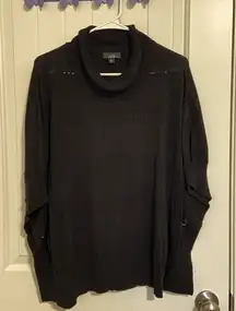 EUC AGB women’s black cowl neck button knit pattern poncho sweater loose large‎