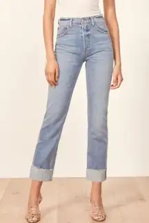 Reformation Cynthia High Relaxed With Cuff Salton Wash Size 26
