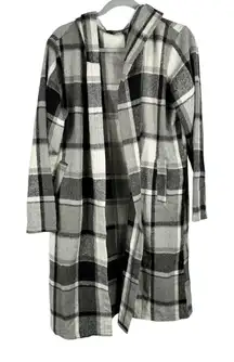Gray Black White Checked Pattern Duster Coat Cardigan Size 0XL