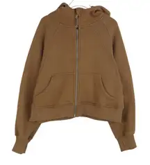Trendy Queen Tan Brown Cropped Full Zip Scuba Sweatshirt With Hood Medium Fleece