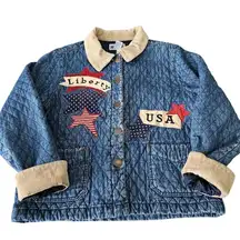 VTG HAIKS Jacket Women Sz M Quilt Denim Corduroy Collar Patchwork 90s Barn Coat