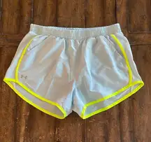 womens Light Blue And Neon Yellow Athletic Sporty Shorts