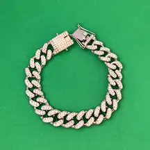 Titanium Steel Link Chain Bracelet for Men Women,CZ Cubic Zirconia Punk Hip Hop Bracelet