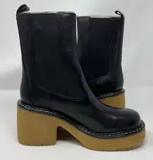 NEW Marc Fisher Fredy Boots 8 Black Leather Chunky Block Heel Lug Sole Pull On