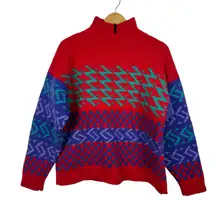 Top Notch Knits‎ Womens VTG Artsy Retro Pullover Sweater Sz M Hand Knit 90s Fall