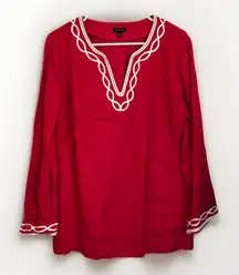 Talbots 100% Linen Tunic Shirt Popover Red Womens‎ Size Medium Resort Beach