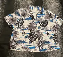 Womens large C&C California Linen Rayon Blend short sleeve cropped shirt 