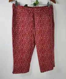 Blair Red and Tan Print Capri Pull On Pants