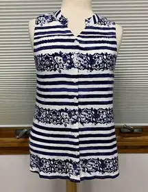 Max Jeans NWT blue & white striped sleeveless button down top Size XS