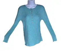 Zenana Woman’s Teal Blue Ribbed Henley Top Size Small Long Sleeve Soft Button up