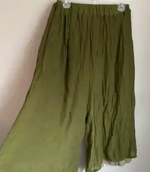 Olive Green Gauze Wide Leg Cropped Pants Gaucho Culottes Bloomers Boho Scandi