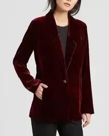 Eileen Fisher Women’s Burgundy Velvet Long Line One Button Blazer - M