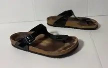 Birkenstock Gizeh Biko-Flor patent black patent sandals size 40 EU / 9-9.5 US