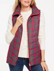 Talbots Tartan Plaid Down Puffer Vest Red Green Gold NWT $159 Size P Petite (XS)