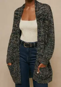 Michelle Mae sz S Womens Black Confetti Open Front Popcorn Sweater Artsy Minimal