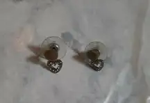 Heart Stud Earrings Shiny Clear Stones Double Heart Cute Sparkle