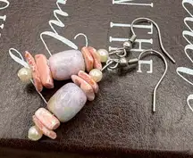 Vintage Early 2000s Pink Shell & Glass Bead Earrings – Handmade Y2K Boho