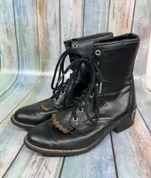 Laredo Vintage Cowboy Boots Kiltie Fringe Silver Heel Guards Size 8.5 Lace Roper