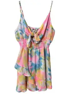 MIKEN Tie Front Colorful Swim Coverup Romper in Cotton Candy #I6219C613 - Medium