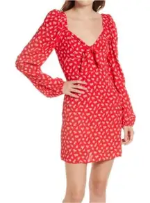 & Other Stories Floral Bow Detail Long Sleeve Mini Dress Size 0 Red White Girly